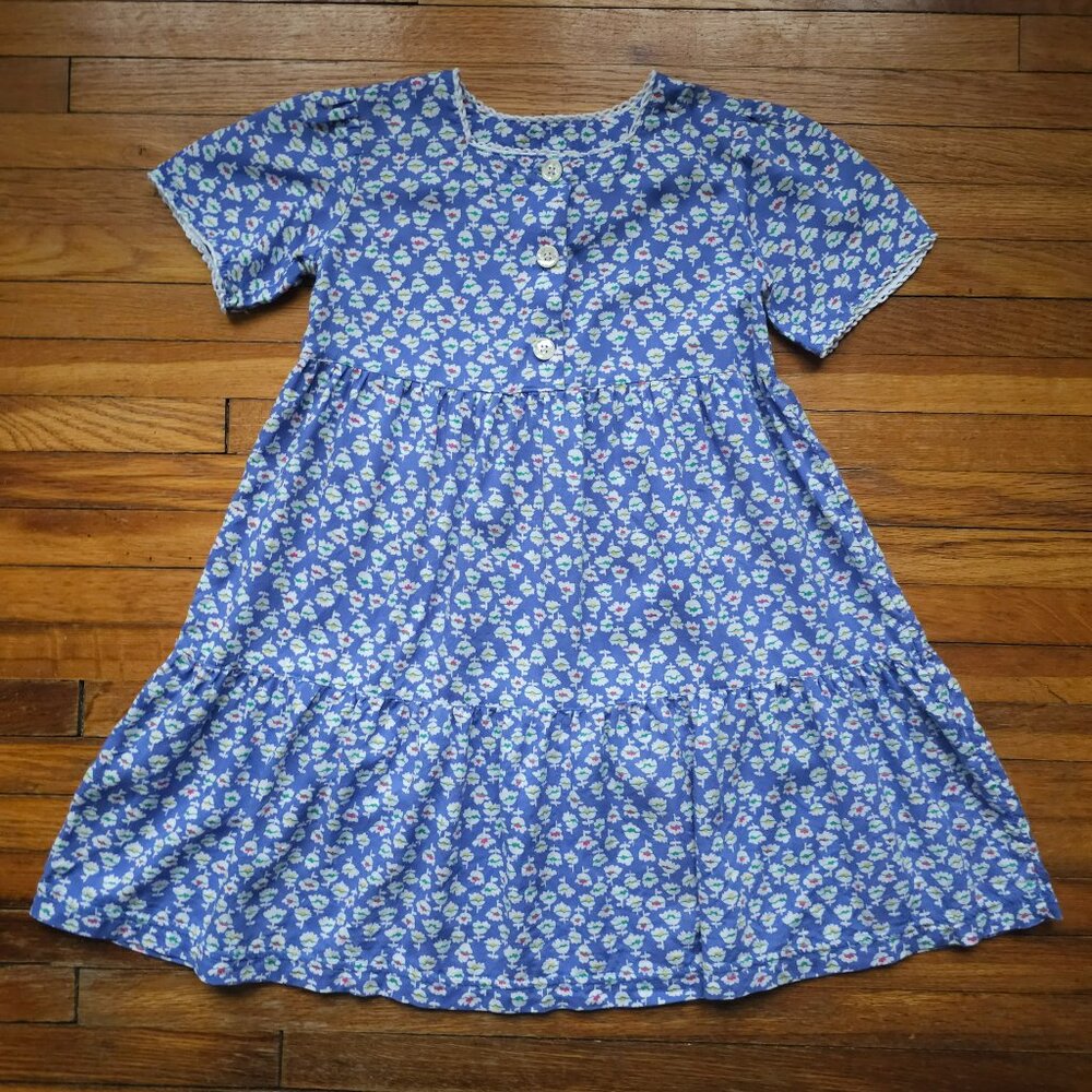 Lands' End - VTG Blue Short sleeve Dress with White Flowers Made in USA